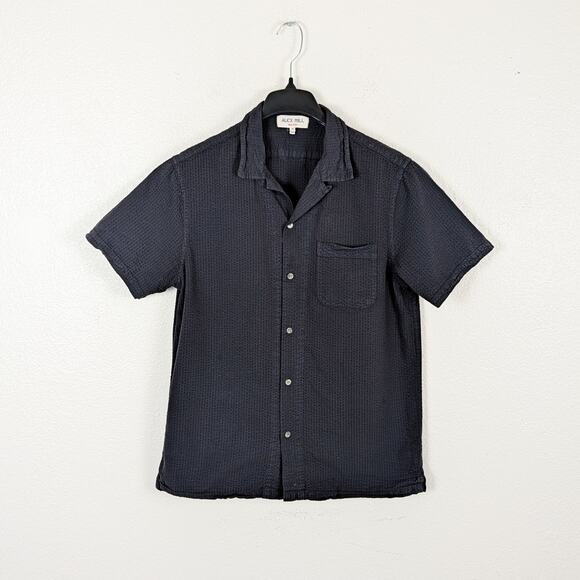 Alex Mill Men's Seersucker Camp Shirt in Washed Black Cotton size Medium - Picture 1 of 6